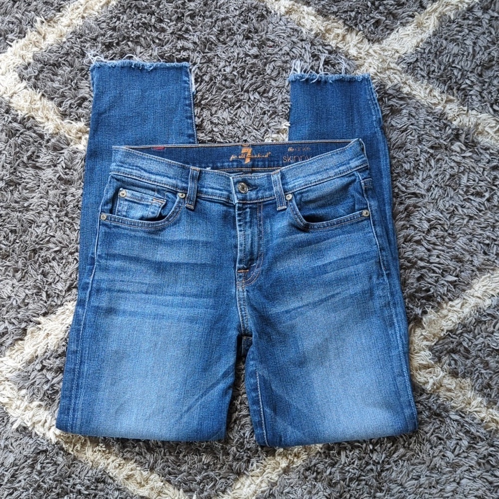 7 For All Mankind The Ankle Skinny Distressed Hem Denim Jean Size 26